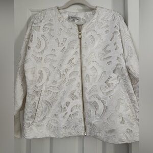 Badgley Mischka White Lace Bomber Jacket